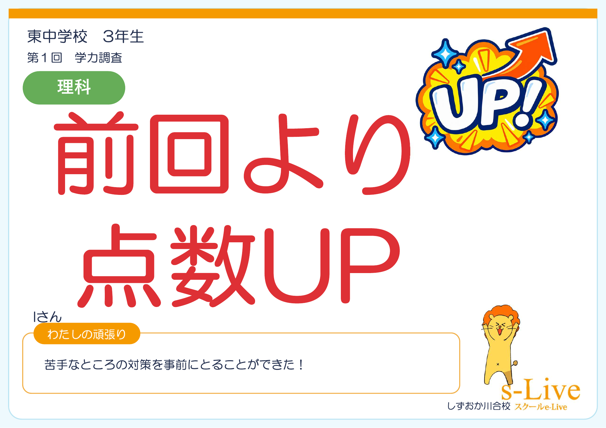 学調で3教科アップ！英語は13点アップ！