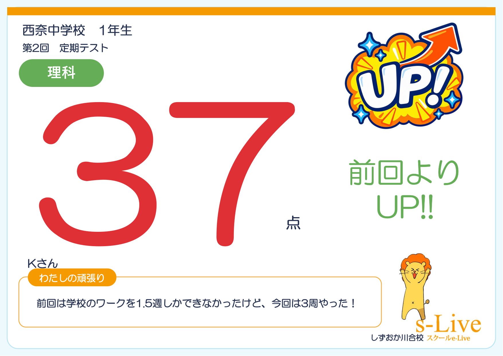 【西奈中1年】社会・数学・理科の3教科で点数アップ！